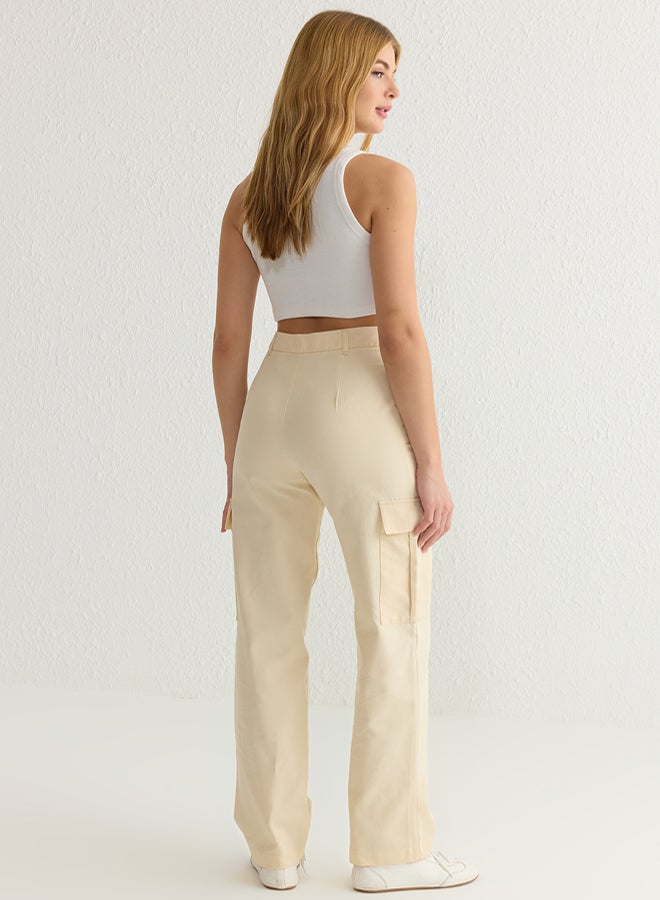 trendyol Stone Cargo Straight Cut Double Pocket Woven Trousers - Image 5