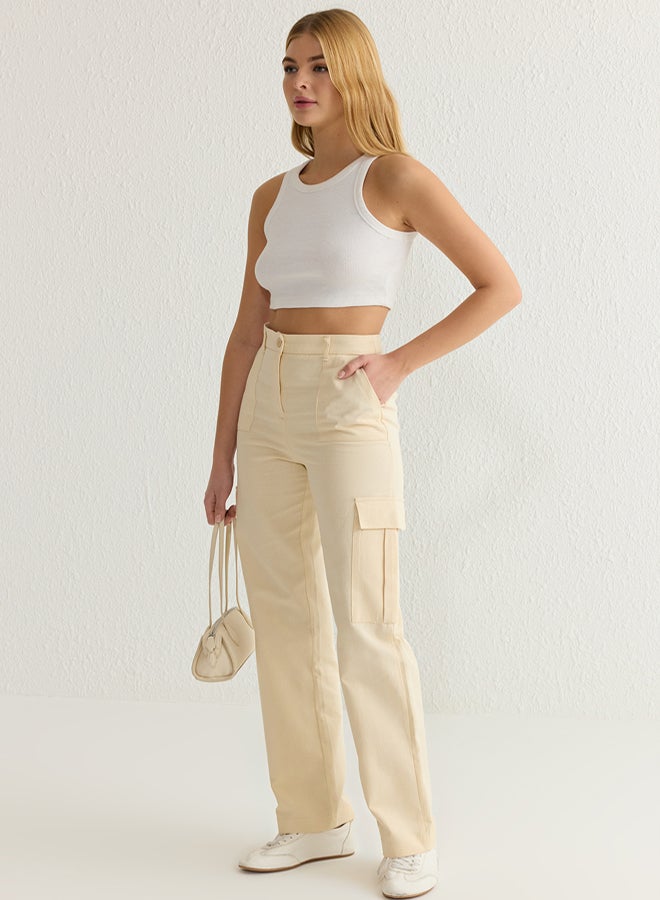 trendyol Stone Cargo Straight Cut Double Pocket Woven Trousers - Image 2