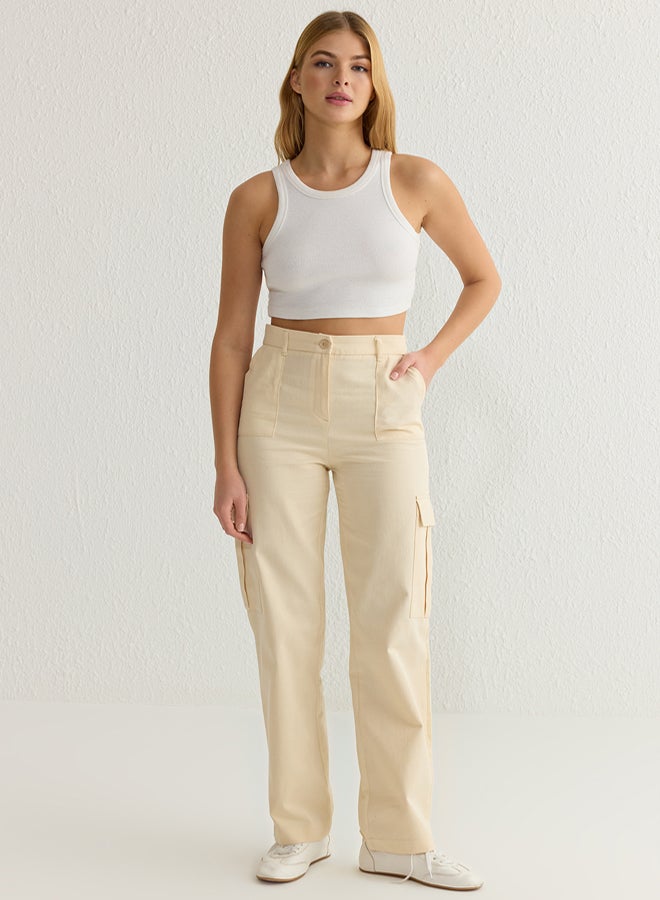 trendyol Stone Cargo Straight Cut Double Pocket Woven Trousers - Image 3