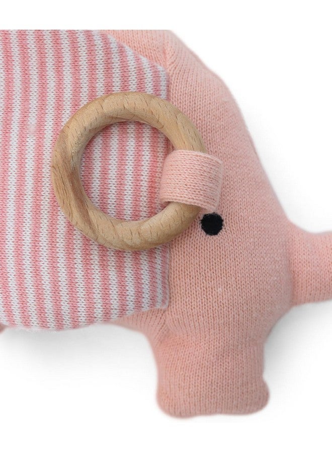Pluchi Crackle Elephant- Cotton Knitted Stuffed Soft Toy (Baby Pink & Natural) - Image 2