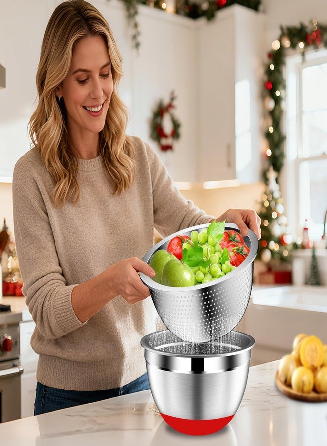 DUTZUN Stainless Steel Mixing Bowls - 16pcs Mixing Bowl Set inkl. 6 Prep Bowls with 6 Lids, 3 Grater Attachments, Colander - Nesting Bowls with Strainer for Mixing & Serving - Multicolor - Image 5