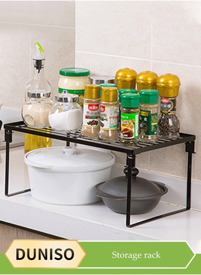DUNISO Kitchen storage rack, stackable iron seasoning rack, foldable countertop storage rack, multifunctional bathroom storage rack, suitable for storing jars and spice seasoning jars,black  - Image 1