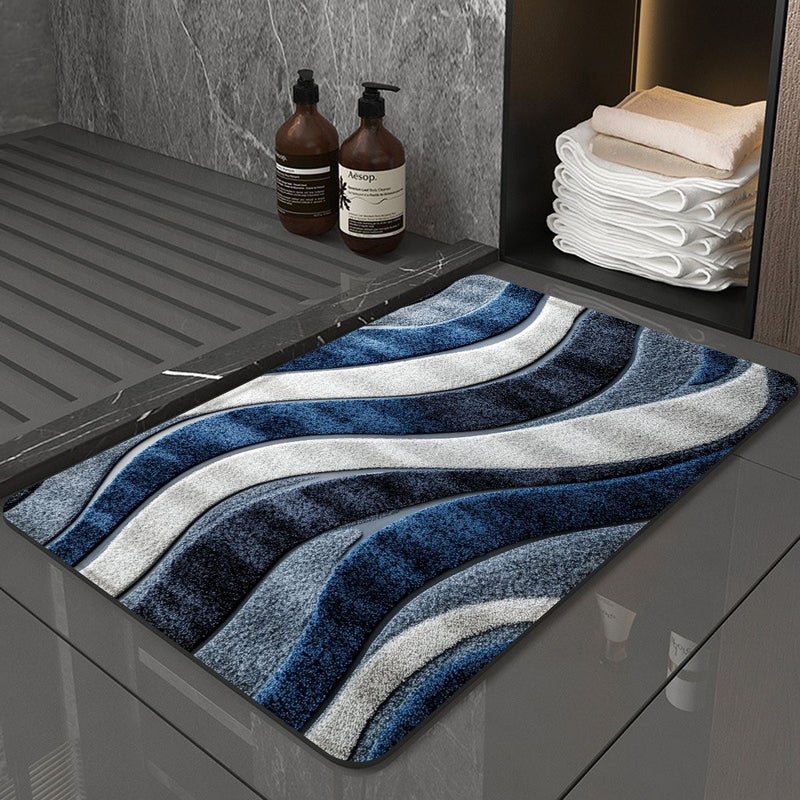 Blue Gray Wave Texture Soft Fluffy Washable Floor Mat 60x90cm - Image 2