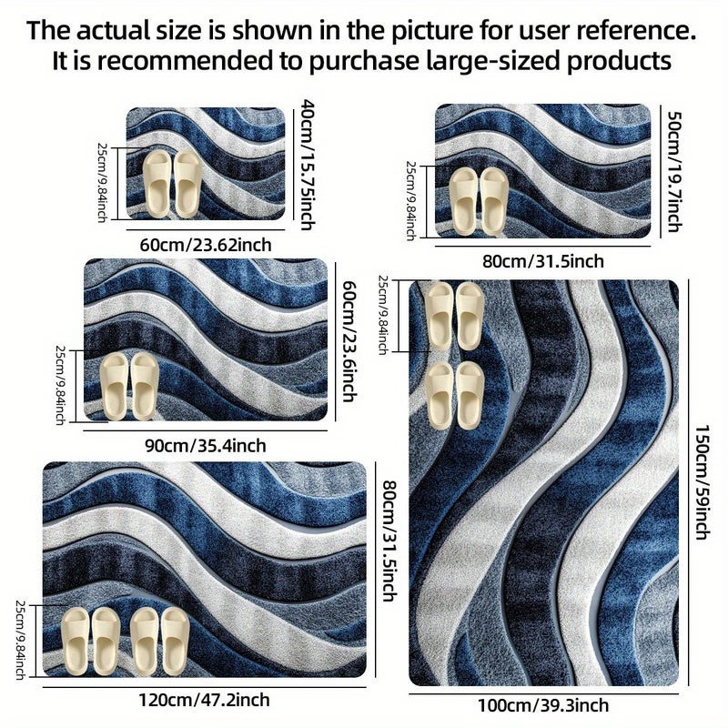 Blue Gray Wave Texture Soft Fluffy Washable Floor Mat 60x90cm - Image 4