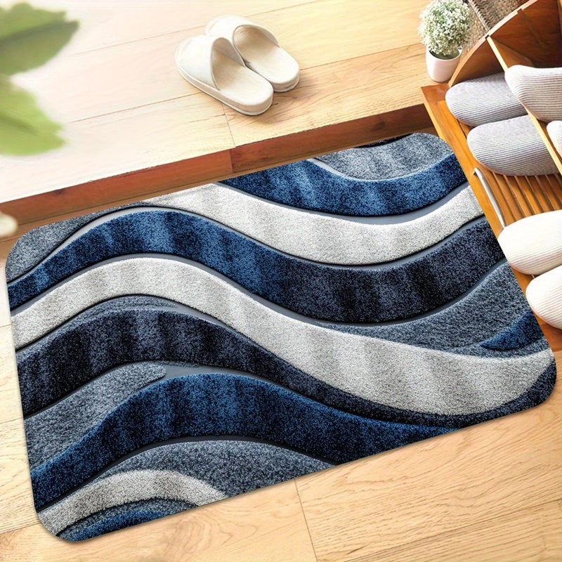 Blue Gray Wave Texture Soft Fluffy Washable Floor Mat 60x90cm - Image 5