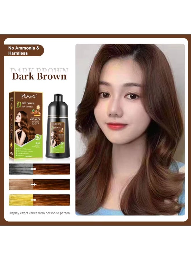 موكيرو شامبو صبغ الشعر موكيرو 3 في 1 - لون، تنظيف وترطيب - بني غامق مع زيت الأرغان والكيراتين، 500 مل - Image 2