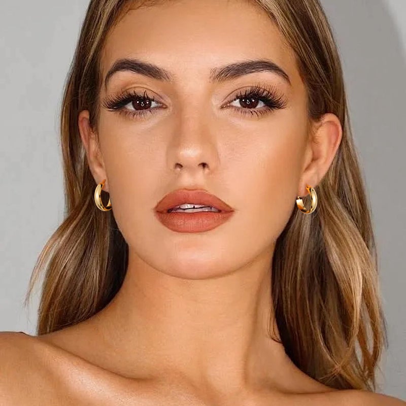 Gacimy 14K Gold Plated Hoop Earrings for Women 14k Real Gold Plated, 5mm Thick Small Hoops Earrings for Women 20mm - Image 2