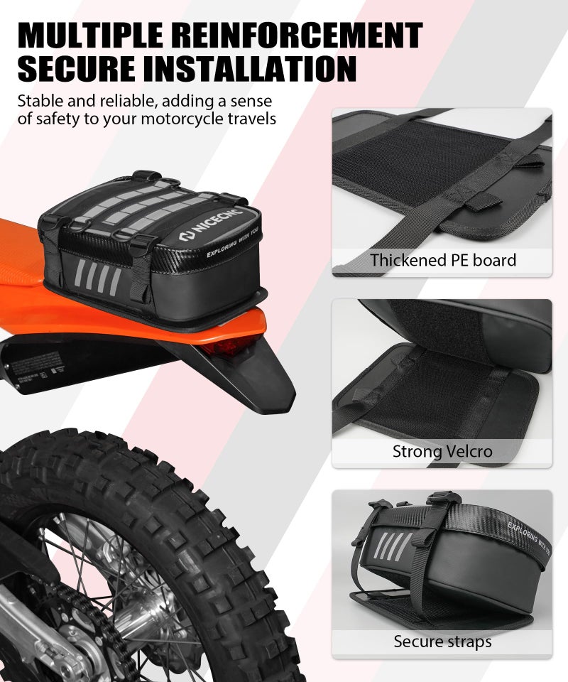 NICECNC Universal Dirt Bike Rear Fender Bag - Waterproof Motocross Tool Storage Organizer with Reflective Strip for Off-Road Adventure & Enduro Riding (Silver) - Image 3