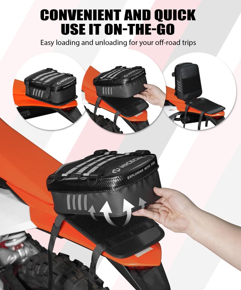 NICECNC Universal Dirt Bike Rear Fender Bag - Waterproof Motocross Tool Storage Organizer with Reflective Strip for Off-Road Adventure & Enduro Riding (Silver) - Image 5