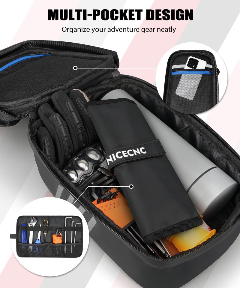 NICECNC Universal Dirt Bike Rear Fender Bag - Waterproof Motocross Tool Storage Organizer with Reflective Strip for Off-Road Adventure & Enduro Riding (Silver) - Image 4