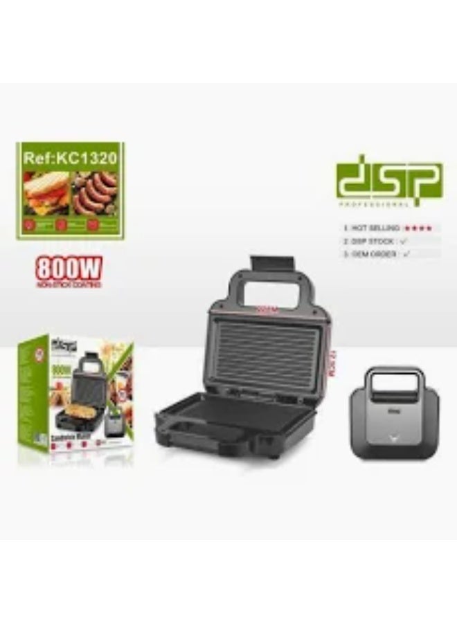 دي اس بي صانعة الساندويتشات DSP KC1238 6 في 1، مناسبة للساندويتشات المثلثة، والمخططة، والوافل، والمكسرات، والدونات، والحلوى، مزودة بمنظم حرارة، بقوة 800 واط، باللونين الأسود والفضي. - Image 2