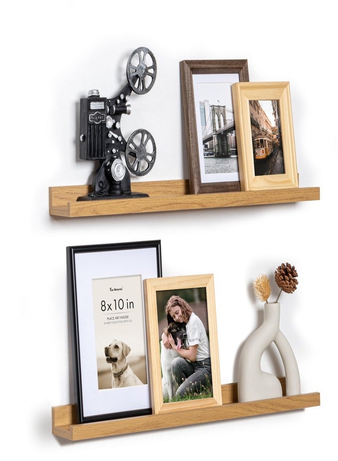 Fun Memories Picture Ledge Shelf, 24 Inch Floating Shelves Set of 2, Nursery Book Shelves for Toys Storage, Kids Bookshelf Wall Mounted for Wall Decor Books Photo Frames, Oak - Image 1