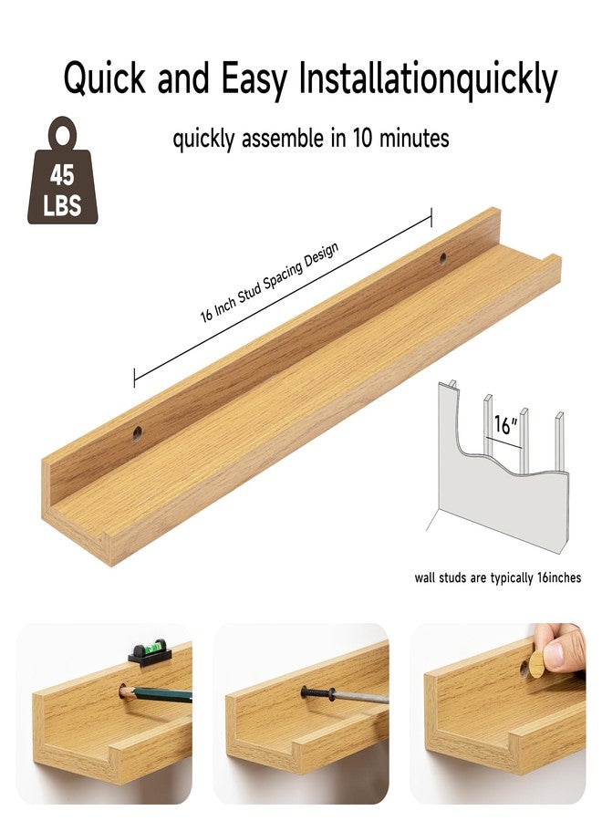 Fun Memories Picture Ledge Shelf, 24 Inch Floating Shelves Set of 2, Nursery Book Shelves for Toys Storage, Kids Bookshelf Wall Mounted for Wall Decor Books Photo Frames, Oak - Image 5