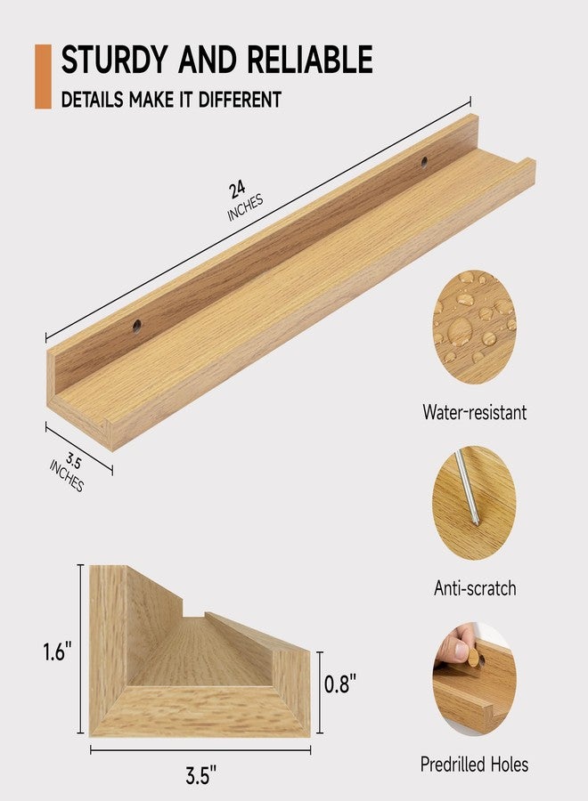 Fun Memories Picture Ledge Shelf, 24 Inch Floating Shelves Set of 2, Nursery Book Shelves for Toys Storage, Kids Bookshelf Wall Mounted for Wall Decor Books Photo Frames, Oak - Image 4
