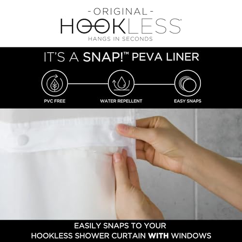 Hookless It’s A Snap! Plastic PEVA Antimicrobial Snap-in Replacement Shower Curtain Liner Curtain with Sheer Window, 70" x 54", Water-Repellent, Easy Install, Frost - Image 3