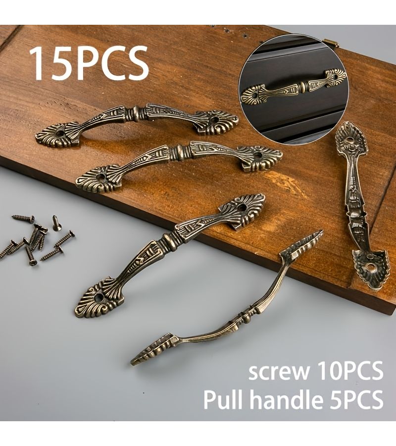 15Pcs Antique Bronze Bridge Style European Cabinet Handles With Screws - Image 1