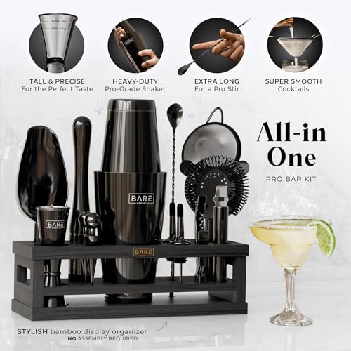 BARE BARREL® Mixology Bartender Kit Bar Set | 16-Piece Cocktail Shaker Set | Martini Barware Mixing Tools for Home Bartending | Incl. 35 Recipe Cards | Gift Set (28oz Boston Shaker, Jet Black/Black) - Image 2