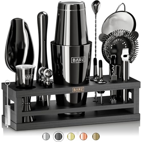 BARE BARREL® Mixology Bartender Kit Bar Set | 16-Piece Cocktail Shaker Set | Martini Barware Mixing Tools for Home Bartending | Incl. 35 Recipe Cards | Gift Set (28oz Boston Shaker, Jet Black/Black) - Image 1