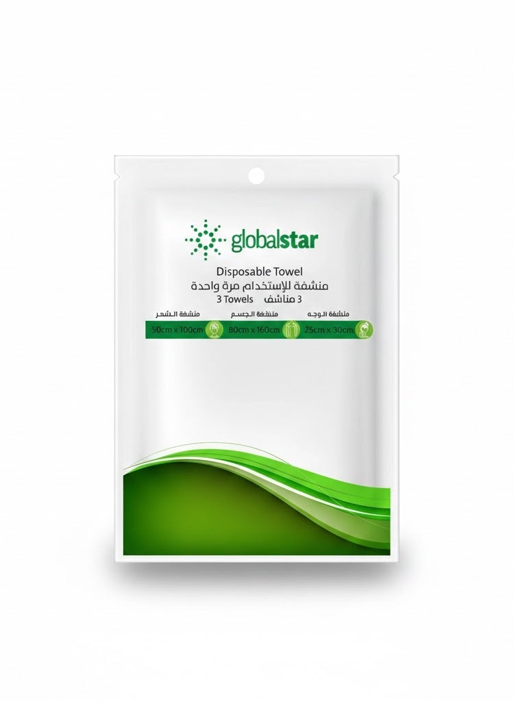 جلوبال ستار مناديل جلوبال ستار القابلة للاستخدام مرة واحدة (عبوة 40) - 3 مقاسات للوجه والجسم والشعر - Image 2
