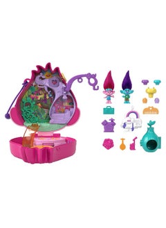 Polly Pocket Trolls Compact Playset, Poppy & Branch Micro Dolls, 13 Accessories, Poppy Exterior With Soft Hair, Collectible Toy  - Image 1
