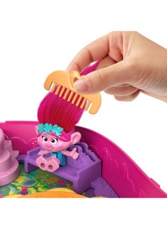 Polly Pocket Trolls Compact Playset, Poppy & Branch Micro Dolls, 13 Accessories, Poppy Exterior With Soft Hair, Collectible Toy  - Image 4