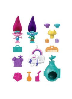 Polly Pocket Trolls Compact Playset, Poppy & Branch Micro Dolls, 13 Accessories, Poppy Exterior With Soft Hair, Collectible Toy  - Image 5