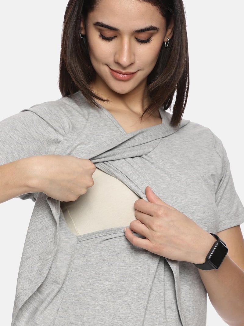 KIKWIT Maternity Feeding Tops Without Zip for Women, Feeding Coverup Pregnancy Tshirt,Feeding T-Shirt for Easy Nursing & Breastfeeding, Maternity Top Wear for Mothers (in, Alpha, 2XL, Light Grey) - Image 3