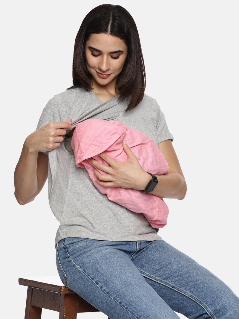 KIKWIT Maternity Feeding Tops Without Zip for Women, Feeding Coverup Pregnancy Tshirt,Feeding T-Shirt for Easy Nursing & Breastfeeding, Maternity Top Wear for Mothers (in, Alpha, 2XL, Light Grey) - Image 2