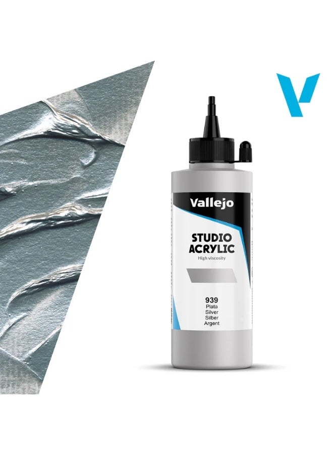 ألوان أكريليك احترافية للفنانين والاستوديوهات - فضي، بلمسة نهائية معدنية غنية بالأصباغ على القماش والخشب - ٢٠٠ مل