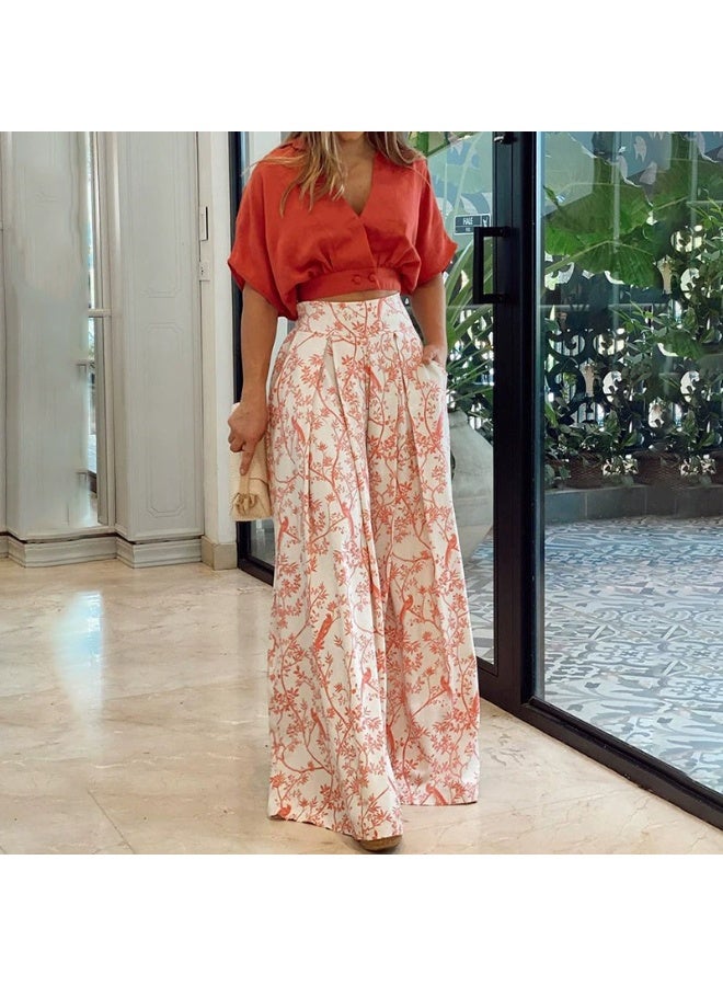 general 2025-2026 eBay Printed Shirt and Elegantly Casual Wide Leg Pants Fashion Set - Image 1