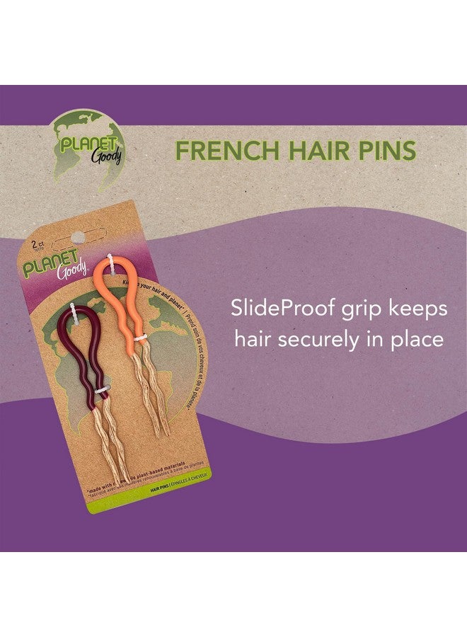 Goody Planet French Hair Pins 2 Pack Orange & Maroon Made From Ecofriendly Bamboo Fabric That Is Soft And Strong For All Hair Types Painfree Hair Accessories For Women And Girls - Image 2