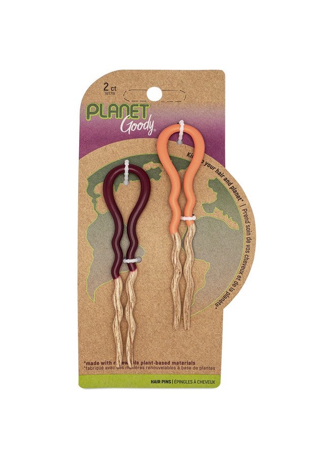 Goody Planet French Hair Pins 2 Pack Orange & Maroon Made From Ecofriendly Bamboo Fabric That Is Soft And Strong For All Hair Types Painfree Hair Accessories For Women And Girls - Image 1