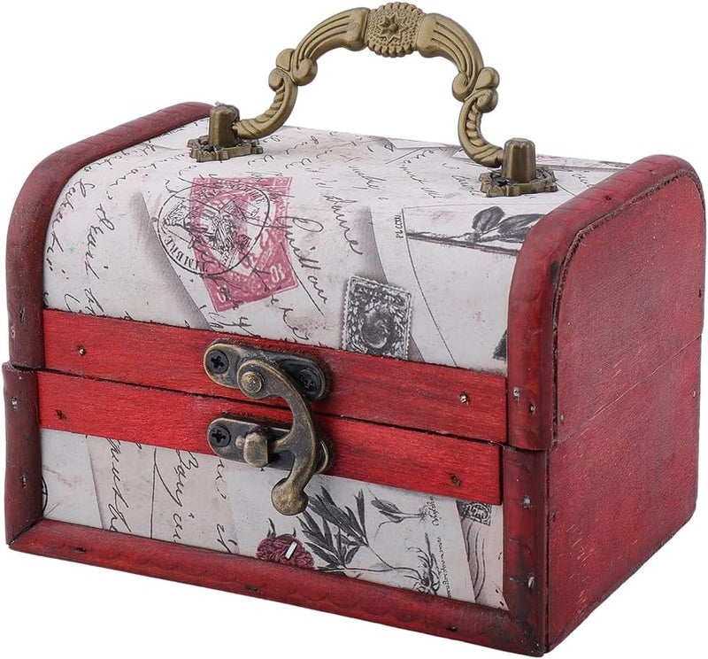CALFOVERA Mini Vintage Wooden Jewelry Stroage Cases Retro Pirate Treasure Chest Keepsake Box Small European Decorative PU Leather Treasure Box with Handle for Jewelry Pearl Trinkets Birthday Gifts - Image 1