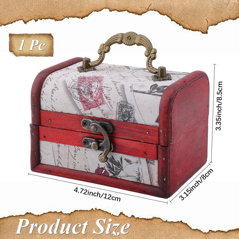 CALFOVERA Mini Vintage Wooden Jewelry Stroage Cases Retro Pirate Treasure Chest Keepsake Box Small European Decorative PU Leather Treasure Box with Handle for Jewelry Pearl Trinkets Birthday Gifts - Image 2