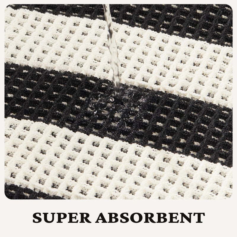 MatEssenz 2 Piece Checkered Bath Mat Set (17"x24" & 18"x30"), Black and White Waffle Weave Bathroom Rugs with Tassels, Non-Slip Quick Dry Shower Mats, Machine Washable Skin-Friendly Boho Decor - Image 4