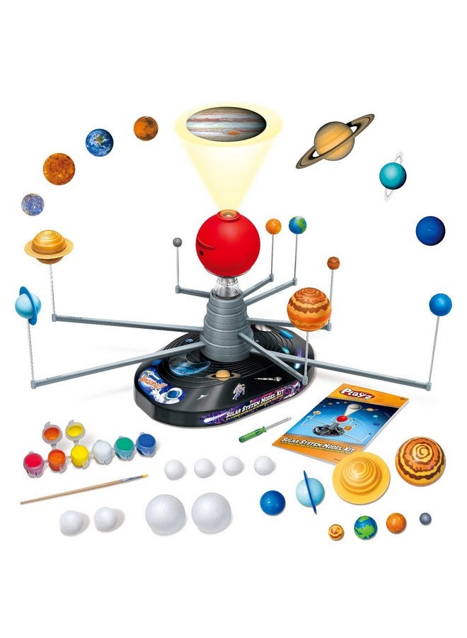 Playz Playz Premium Solar System Model Kit for Kids - 4 Speed Motor, HD Planetarium Projector, 8 Painted Planets & 8 White Foam Balls with Paint and Brush for a Hands-On STEM DIY Project for Space Toys  - Image 1