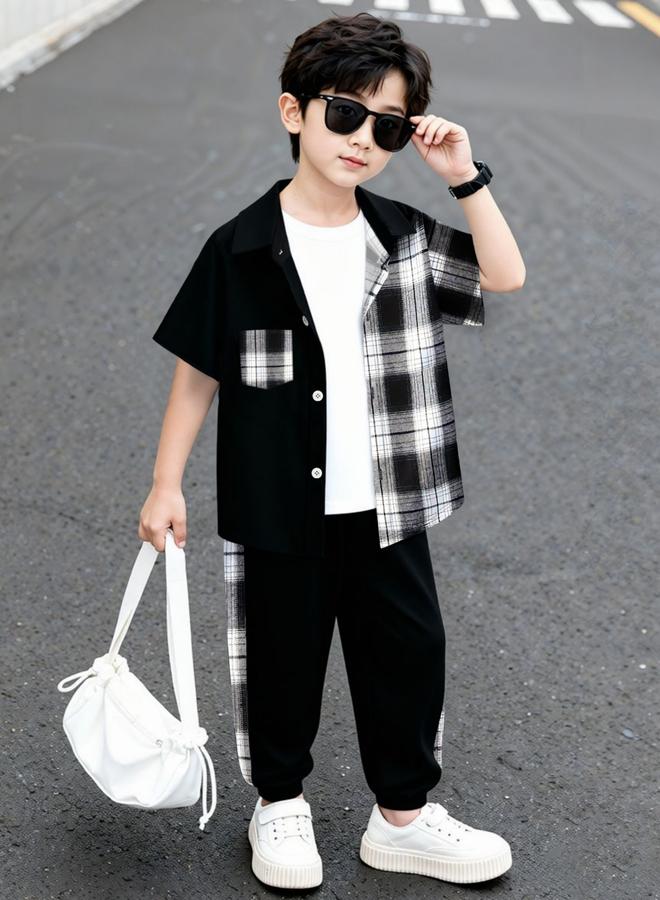 Take Two Boys Black Checked Shirt And Pants Set - Image 1