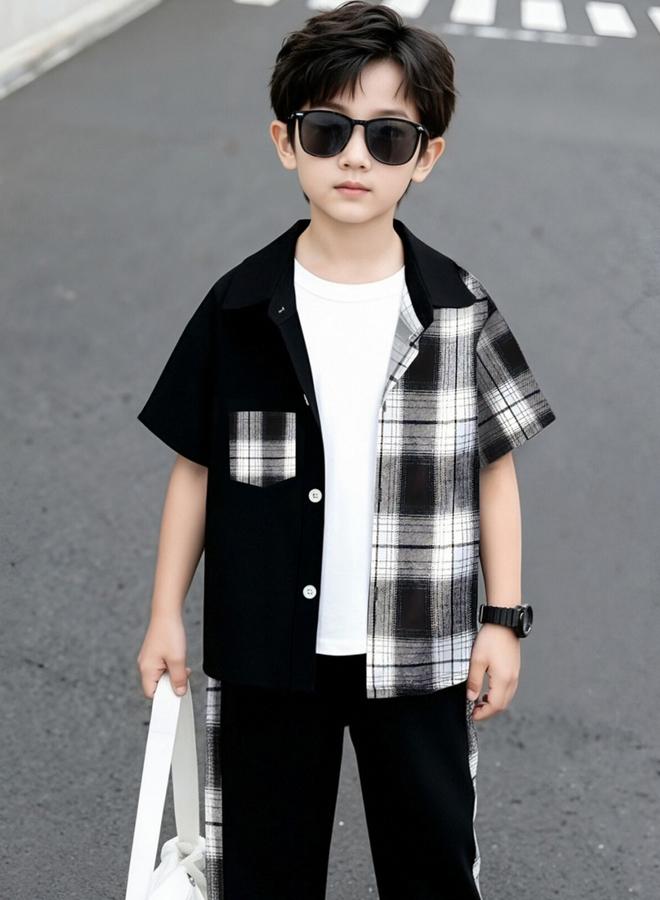 Take Two Boys Black Checked Shirt And Pants Set - Image 5