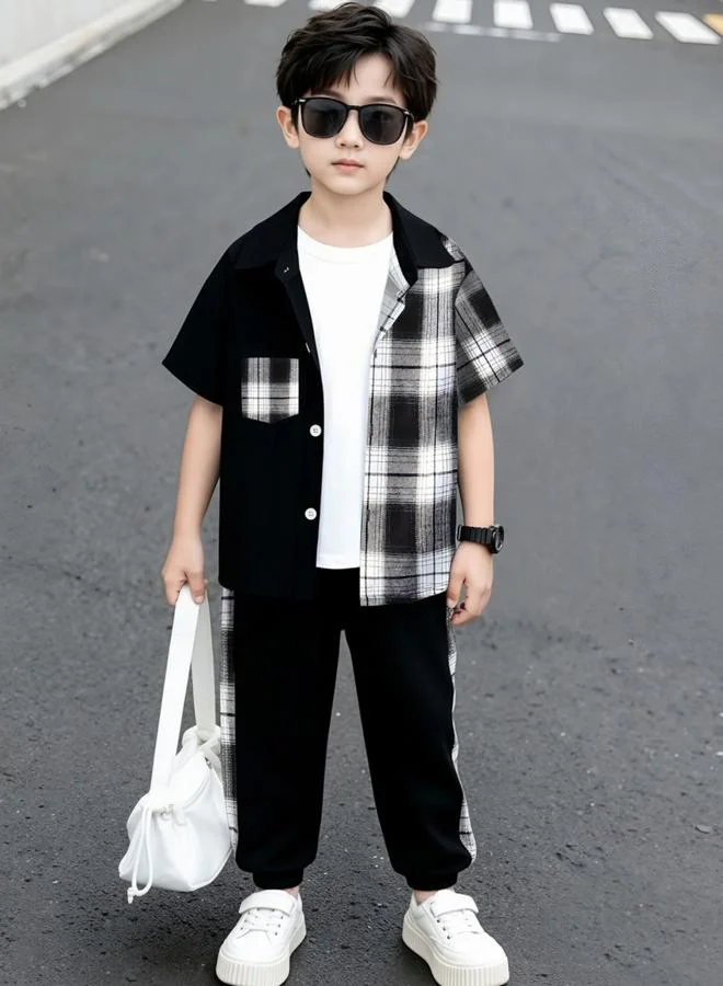 Take Two Boys Black Checked Shirt and Pants Set