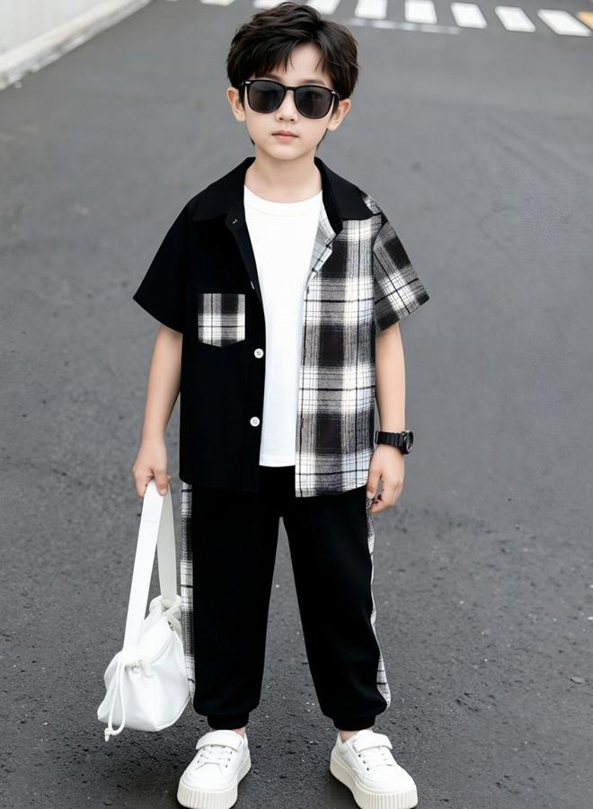 Take Two Boys Black Checked Shirt And Pants Set - Image 2