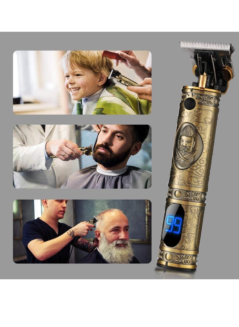 Upgraded Hair Trimmer Beard Clippers for Men Professional USB Electric Hair Clippers Hair Cutting T Blade Gold Trimmers Pro Li Cordless Outliner Zero Gaped Rechargeable Retro Trimmer LED Display - Image 5