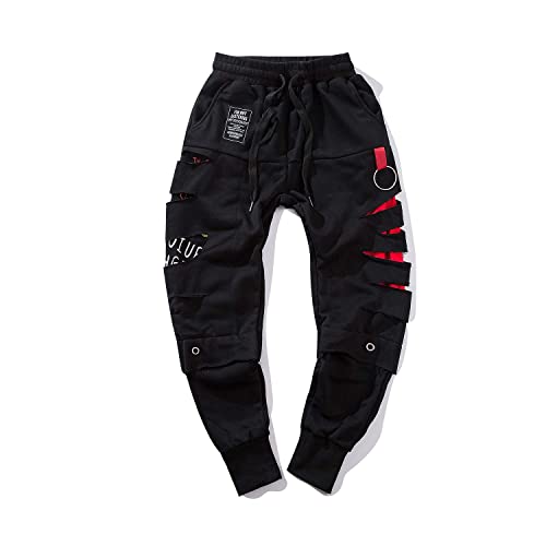 Niepce Inc Ripped Men's Streetwear Punk Jogger Pants (Medium) Black - Image 1