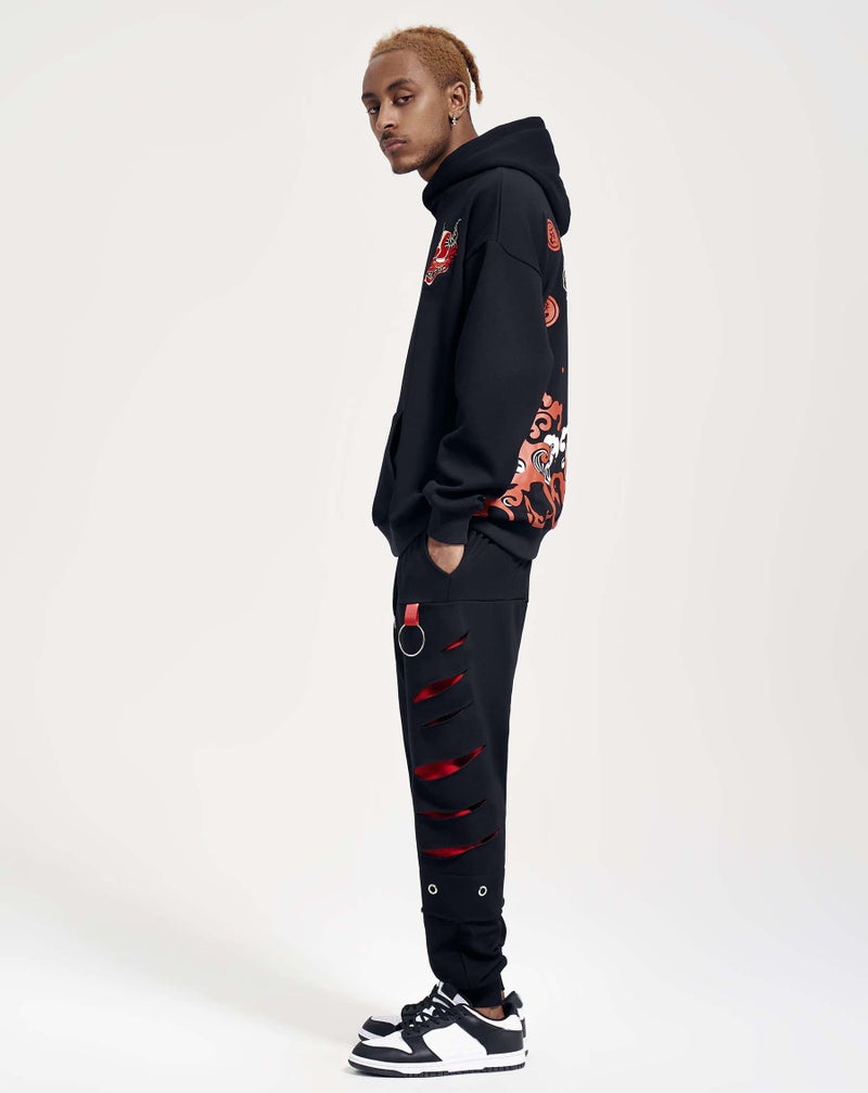 Niepce Inc Ripped Men's Streetwear Punk Jogger Pants (Medium) Black - Image 3