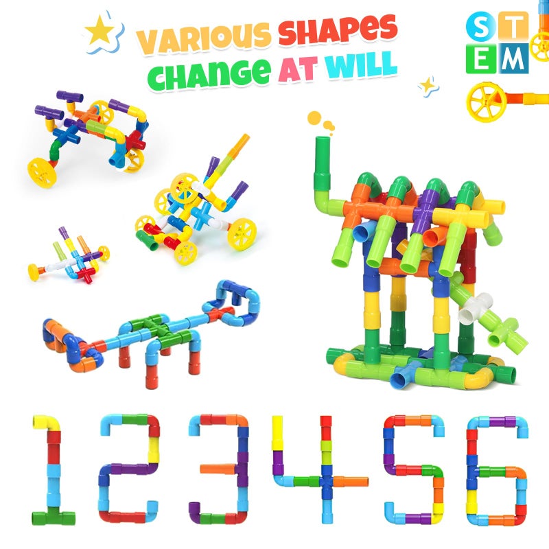 Ggiibro STEM Building Toy for Toddlers 106Pieces Tube Pipe Toy,Educational Preschool Game for 3+ Years,Learning Building Blocks Play with Storage Box Gift Kit,Montessori Toys for Boys & Girls - Image 2