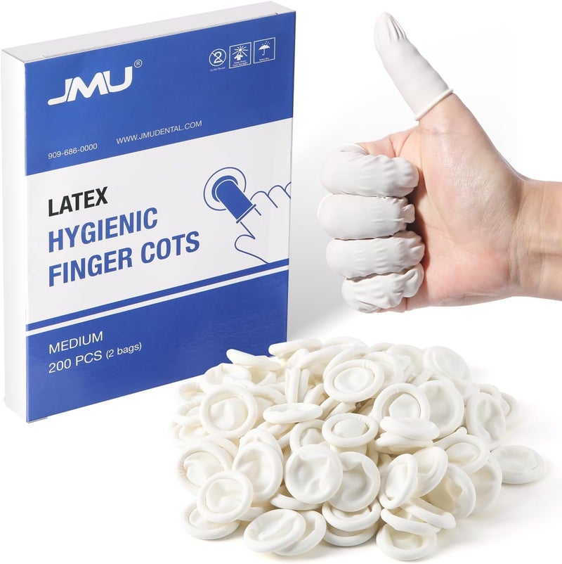 JMU Latex Finger Cots Medium 200Pcs Finger Protectors Disposable Finger Gloves - Image 1