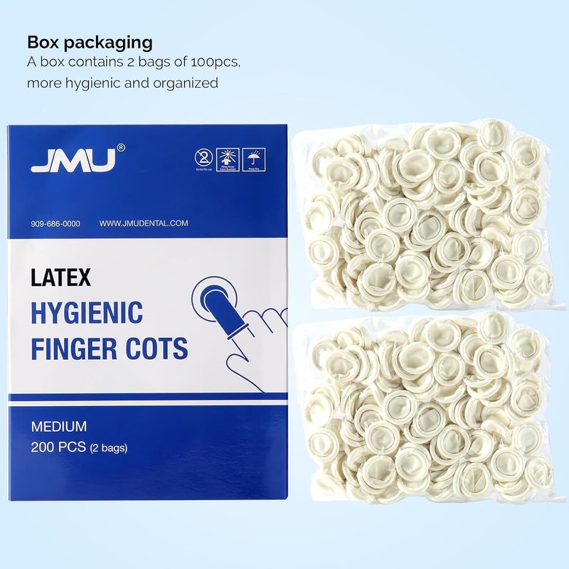 JMU Latex Finger Cots Medium 200Pcs Finger Protectors Disposable Finger Gloves - Image 2