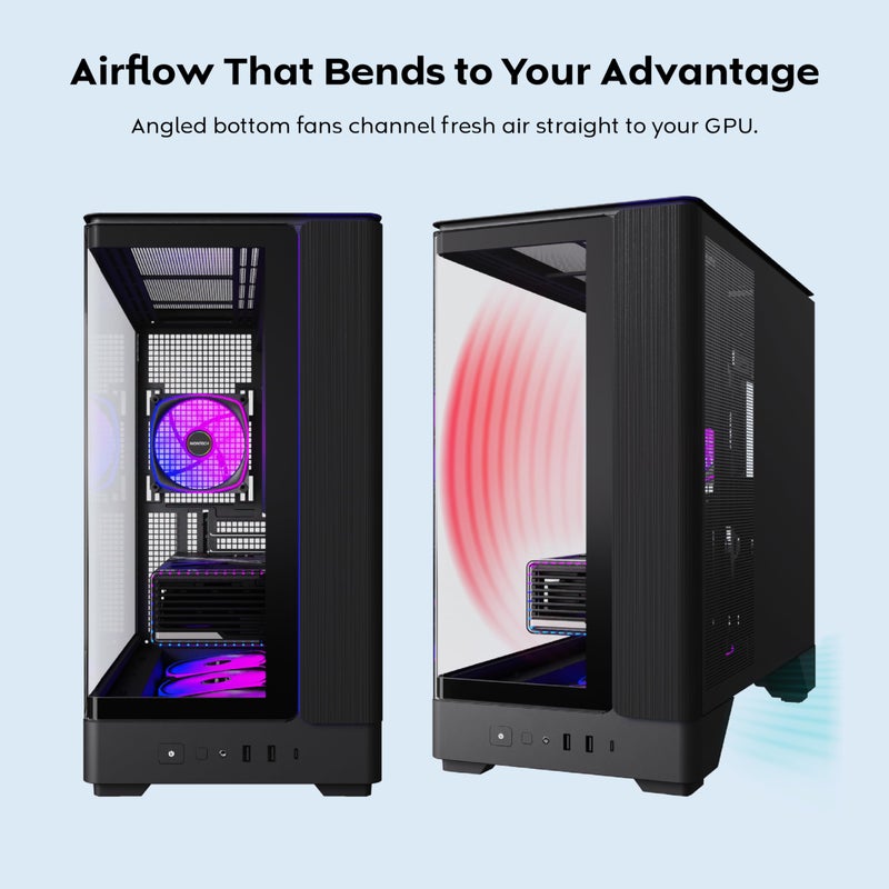 MONTECH King 45 PRO ATX PC Case, Curved Panoramic Glass, Chimney Airflow, 360mm Radiator Support, Compact Build for High-Performance Systems, 4 ARGB PWM Fan Pre-Installed with Fan Hub, Black - Image 2