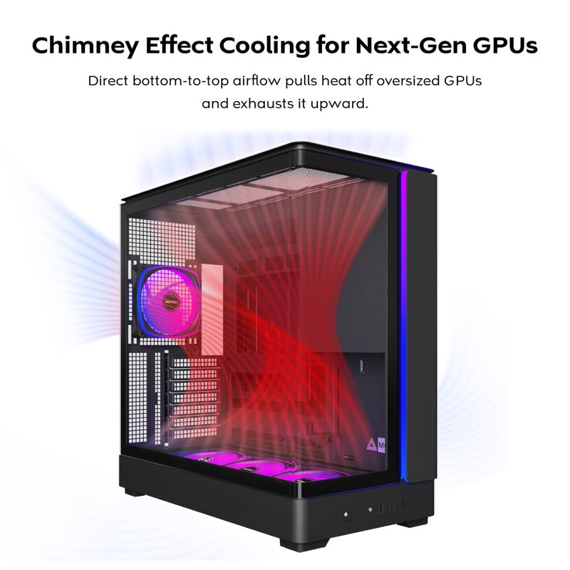 MONTECH King 45 PRO ATX PC Case, Curved Panoramic Glass, Chimney Airflow, 360mm Radiator Support, Compact Build for High-Performance Systems, 4 ARGB PWM Fan Pre-Installed with Fan Hub, Black - Image 3