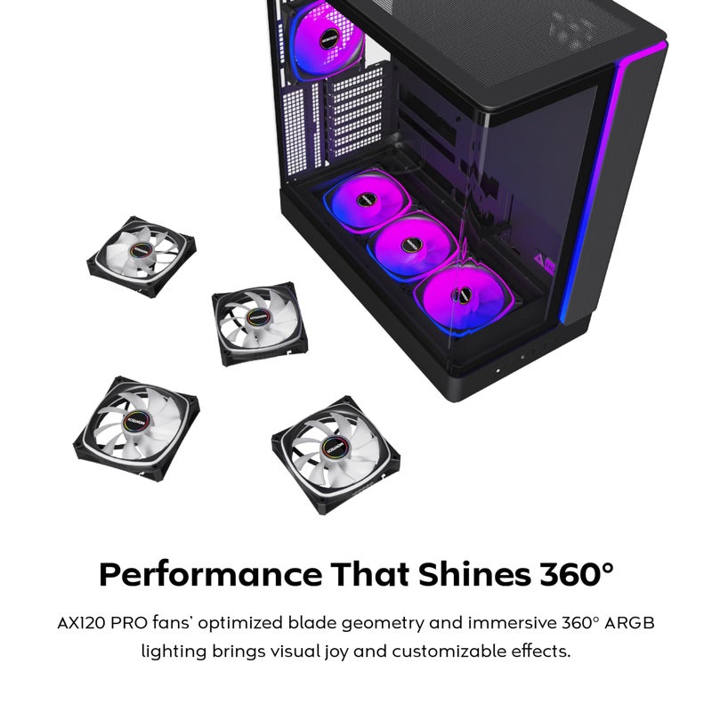 MONTECH King 45 PRO ATX PC Case, Curved Panoramic Glass, Chimney Airflow, 360mm Radiator Support, Compact Build for High-Performance Systems, 4 ARGB PWM Fan Pre-Installed with Fan Hub, Black - Image 5