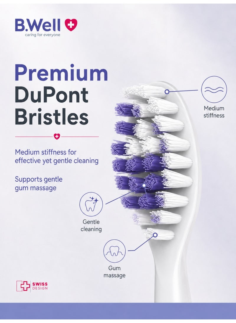 B.Well PRO-850 White Replacement Sonic Toothbrush Heads with Medium DuPont Bristles, 2 Pieces - Image 5